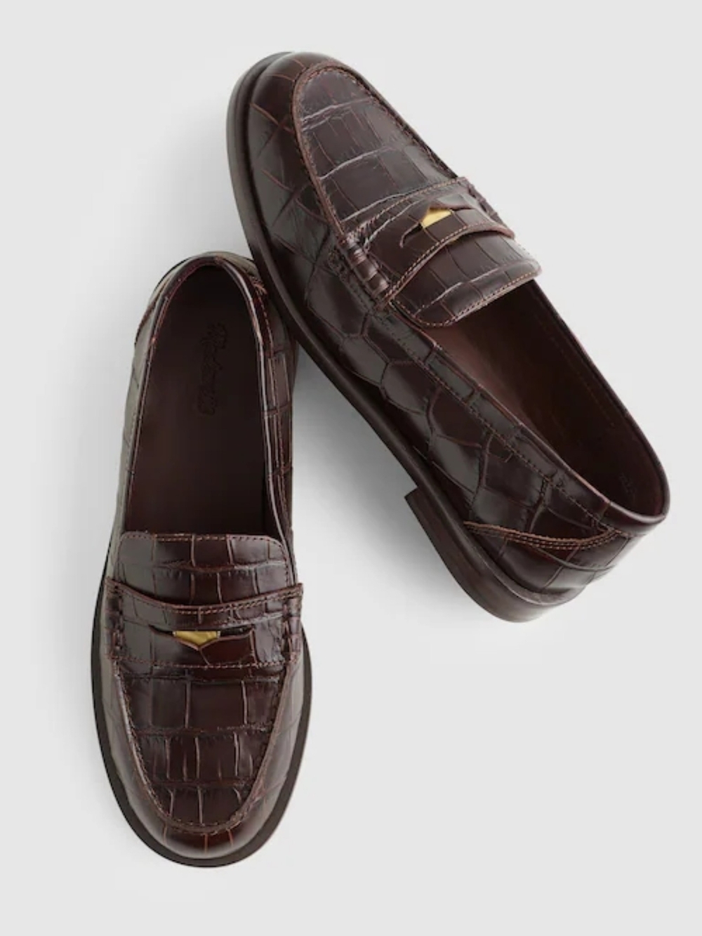 New! Madewell The Grayson Penny Loafer in Croc Embossed Leather Coffee Bean 6.5